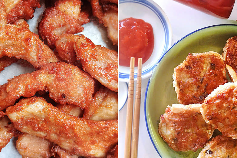 Signature snacks include the deep-fried 'namyu pork' (left) and ‘lion head’ (right).