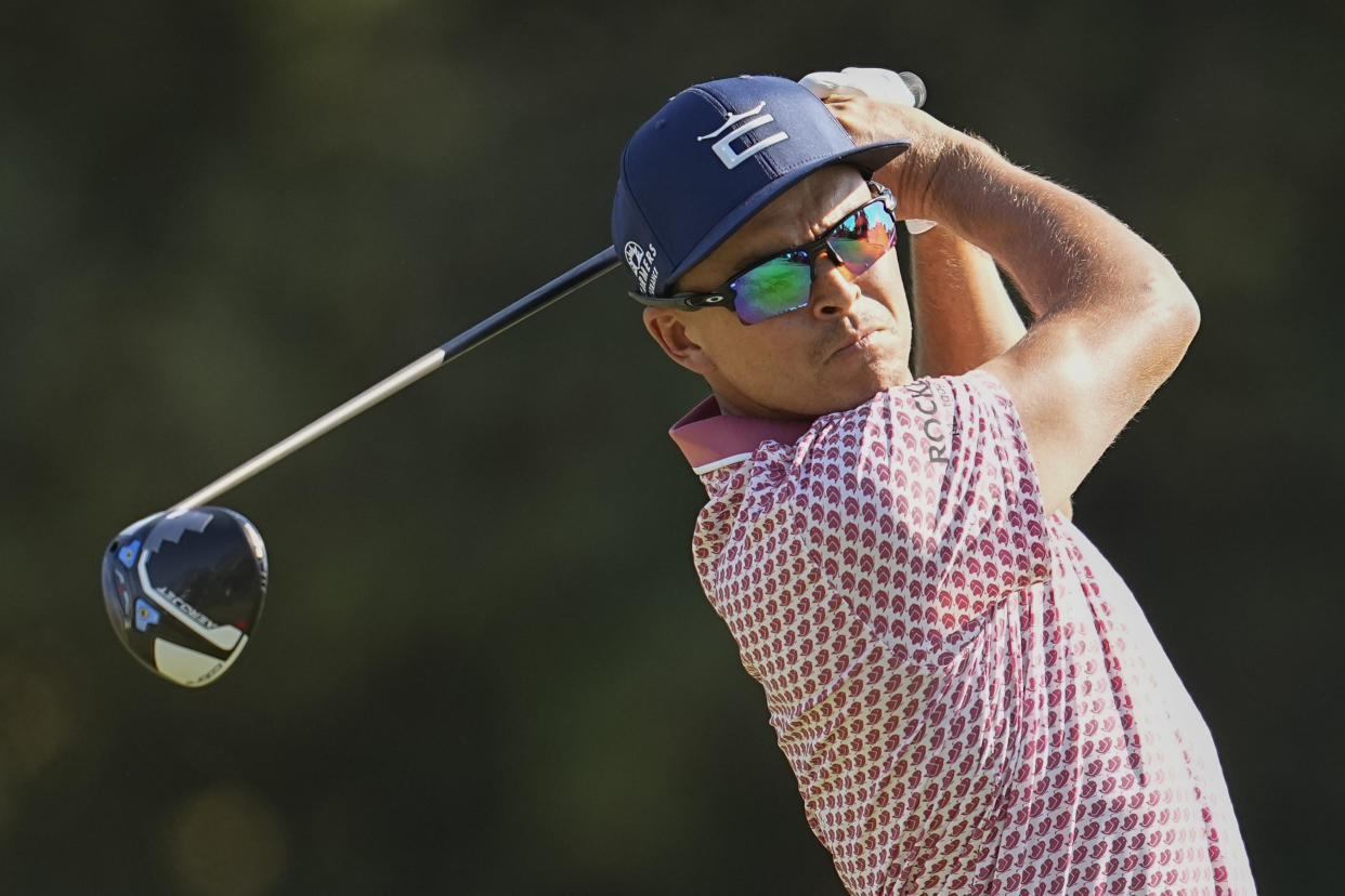 Rickie Fowler watches his tee shot on the fifth hole during the third round of the U.S. Open golf tournament at Los Angeles Country Club on Saturday, June 17, 2023, in Los Angeles. (AP Photo/George Walker IV)