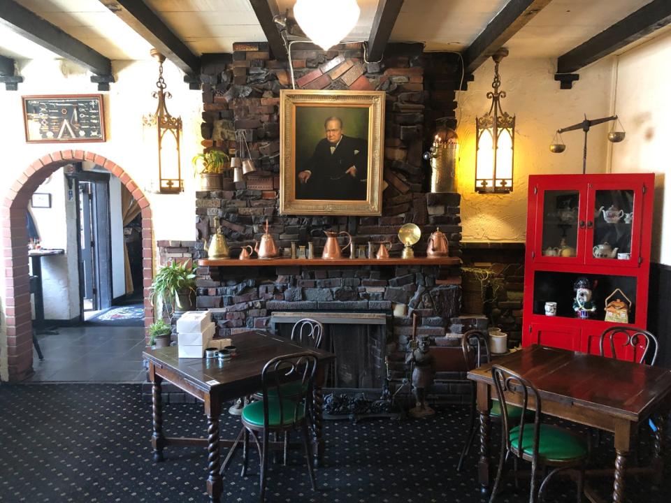 A portrait of Winston Churchill hangs prominently at Santa Monica's Ye Olde King's Head