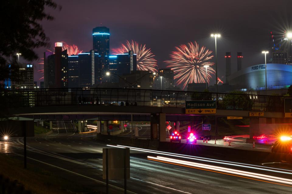 Fourth of July fireworks light the sky in Detroit on Monday, June 26, 2023. 