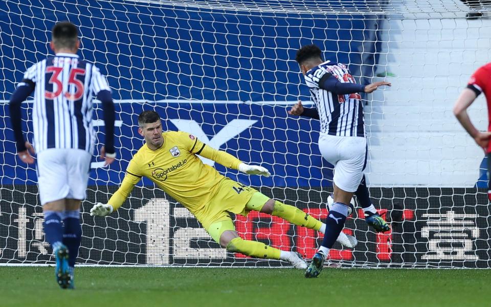 Matheus Pereira of West Bromwich Albion scores and celebrates scoring his teams openoing goal of the match from the penalty spot - Eddie Keogh for The Telegraph 