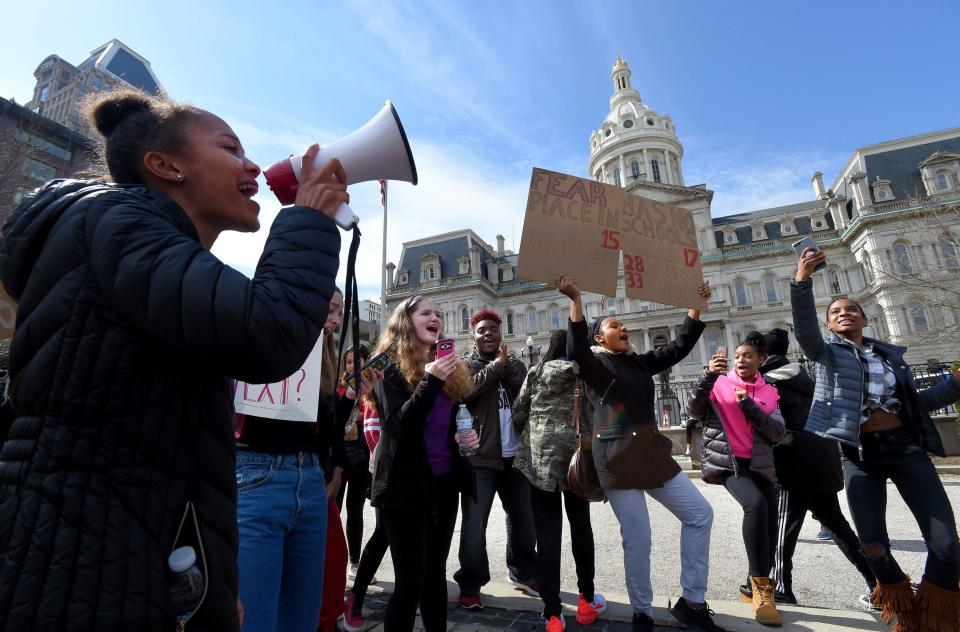 Students are seen participating in Tuesday's walkout to protest gun violence in schools and Baltimore. (Photo: Baltimore Sun via Getty Images)