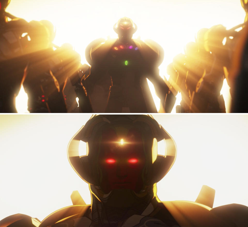Ultron opening his mask and revealing Vision's face