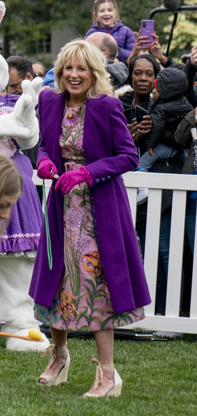 Jill Biden watches a race during the White House Easter Egg Roll on the South Lawn of the White House, Monday, April 18, 2022. - Credit: AP