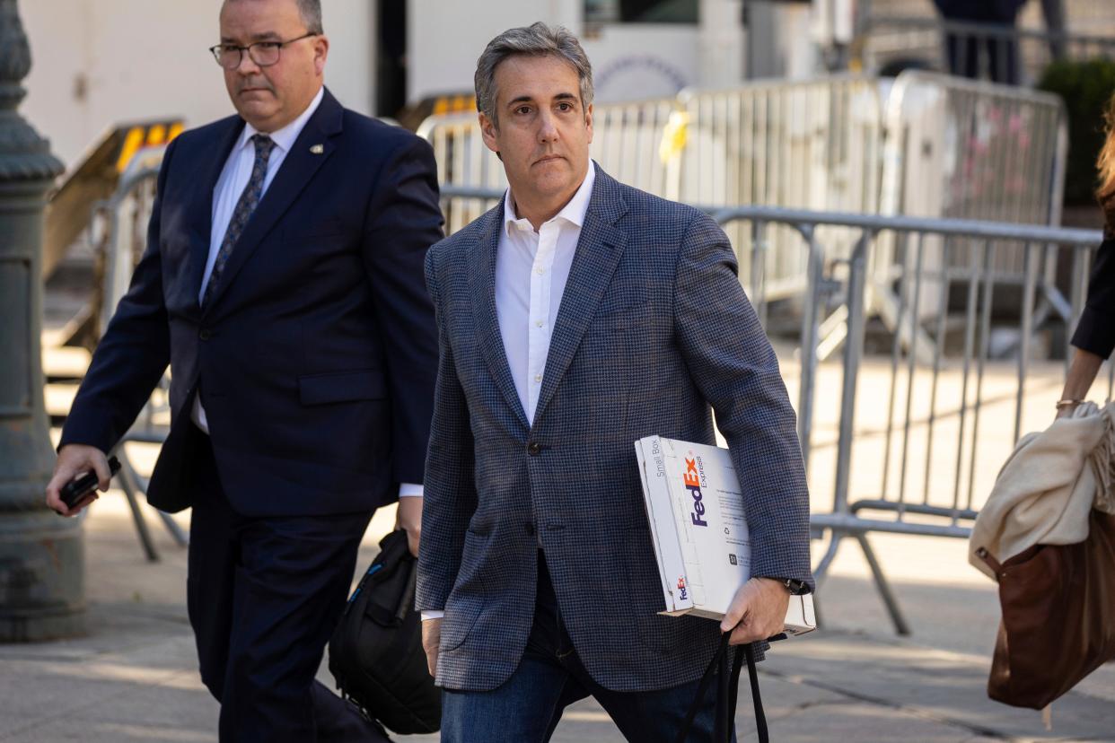 Michael Cohen arrives for former President Donald Trump's civil business fraud trial at New York Supreme Court, Tuesday, Oct. 24, 2023, in New York.