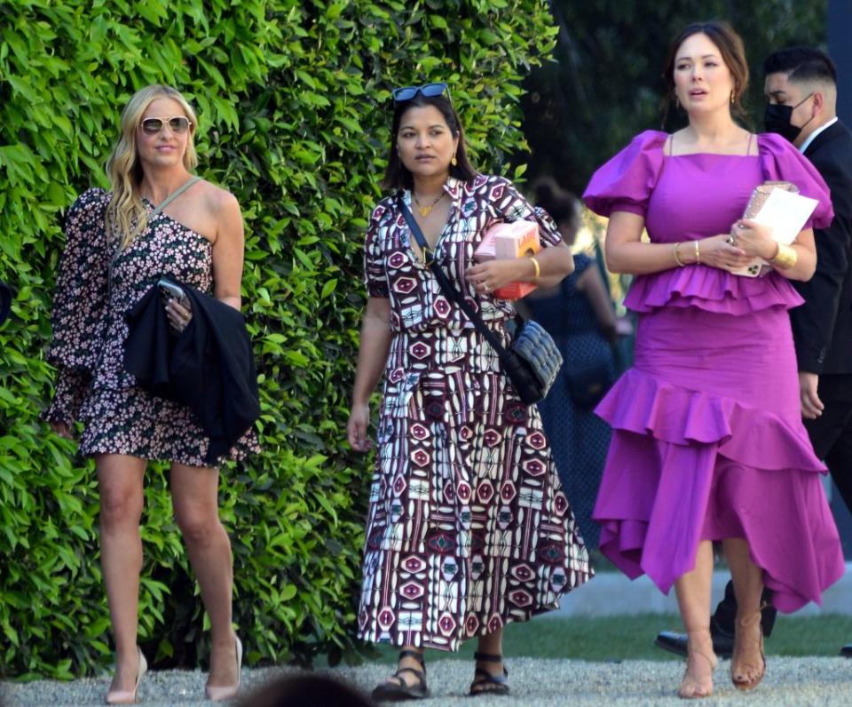 Sarah Michelle Gellar, Lindsay Price and a friend leave The Little Market’s International Women’s Day luncheon in Santa Monica, California on March 8, 2022. - Credit: H&K Content /London Entertainment / SplashNews.com