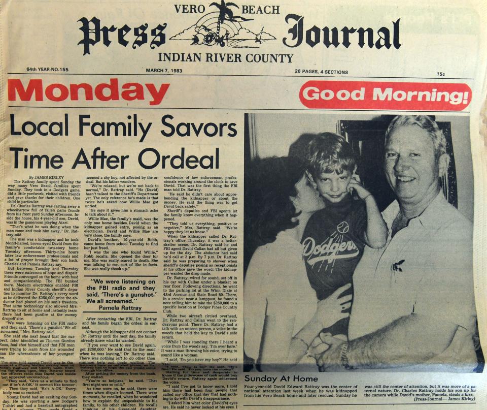 During and after the 1983 kidnapping of David Rattray, the family kept newspaper clippings and letters of congratulations after he was found 53 hours later.