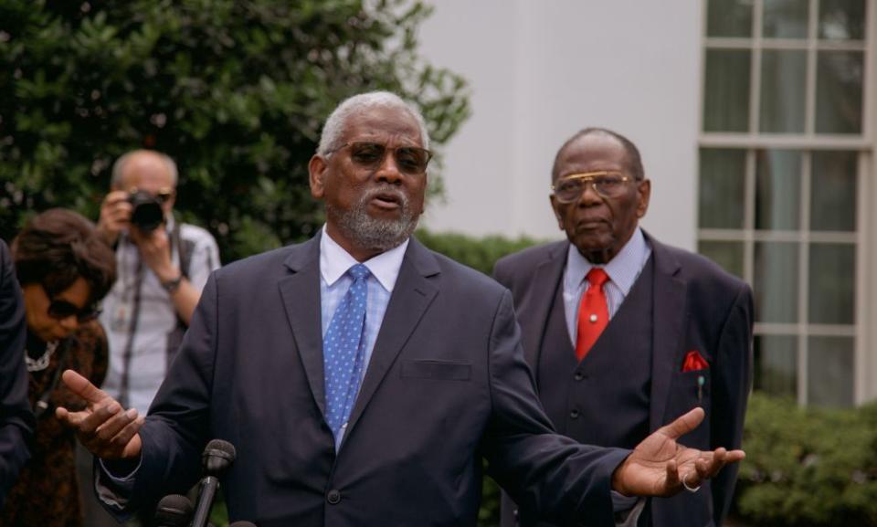 Nathaniel Briggs, son of namesake plaintiff in <em>Briggs v. Elliot</em> which led to the fall of school segregation in South Carolina, charged the media to do a better job reporting on education inequity, and Washington to reconsider its spending priorities. (Marianna McMurdock)