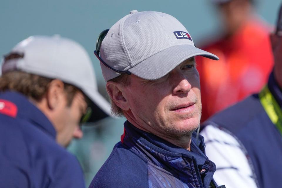 Team USA captain Steve Stricker watches from the third tee during day one of the Ryder Cup (Charlie Neibergall/AP) (AP)