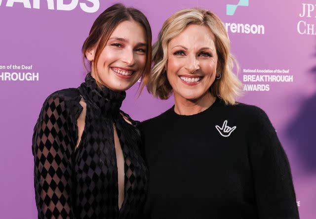 <p>Rodin Eckenroth/Getty</p> Sarah Grandalski and Marlee Matlin attend the 2023 NAD Breakthrough Awards Gala on October 25, 2023 in Los Angeles, California.