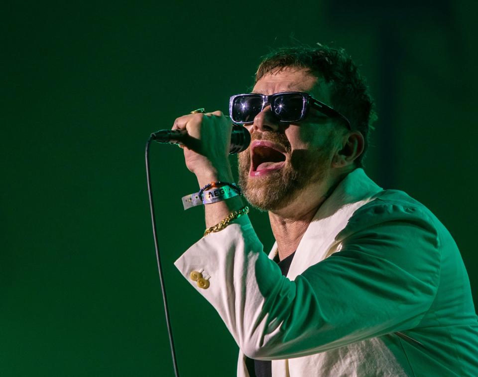 Blur performs on the Coachella Stage during the Coachella Valley Music and Arts Festival in Indio, Calif., Saturday, April 13, 2024.