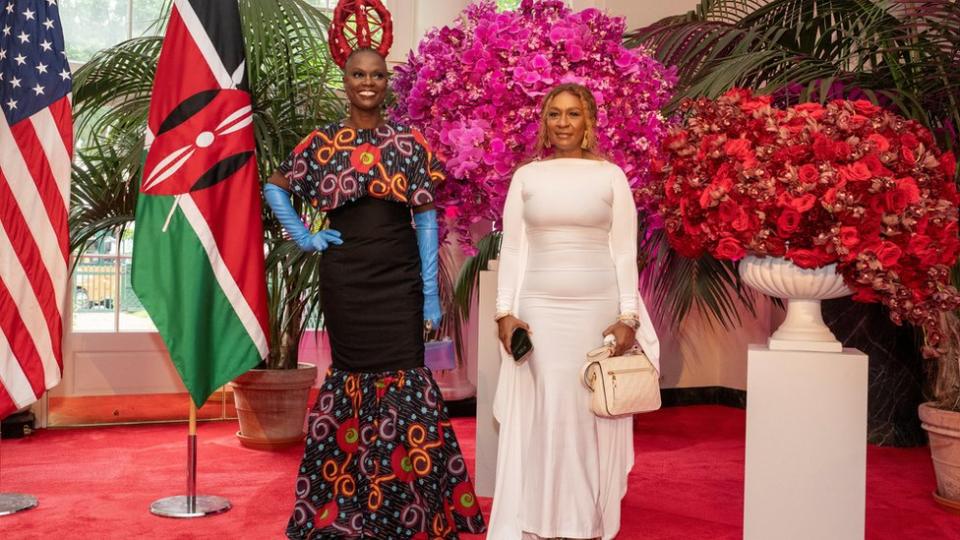 Caroline A Wanga and Barkue Tubman arrive for an official State Dinner held by US President Joe Biden in honour of Kenyan President William Ruto at the White House in Washington, US, 23 May 2024