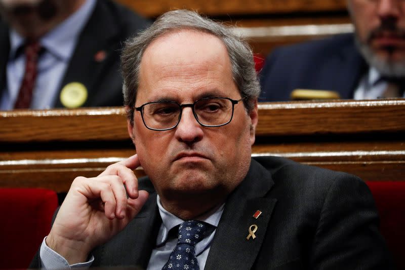 Leader of Catalonia's regional government Quim Torra looks on during a session at the Parliament of Catalonia in Barcelona