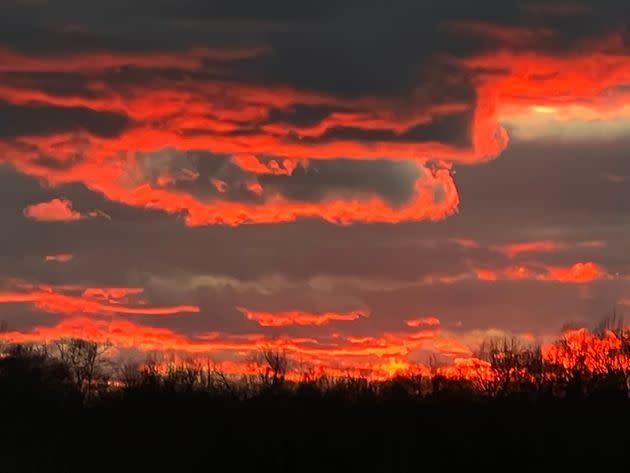 The sunset over the author's meadow in 2022.