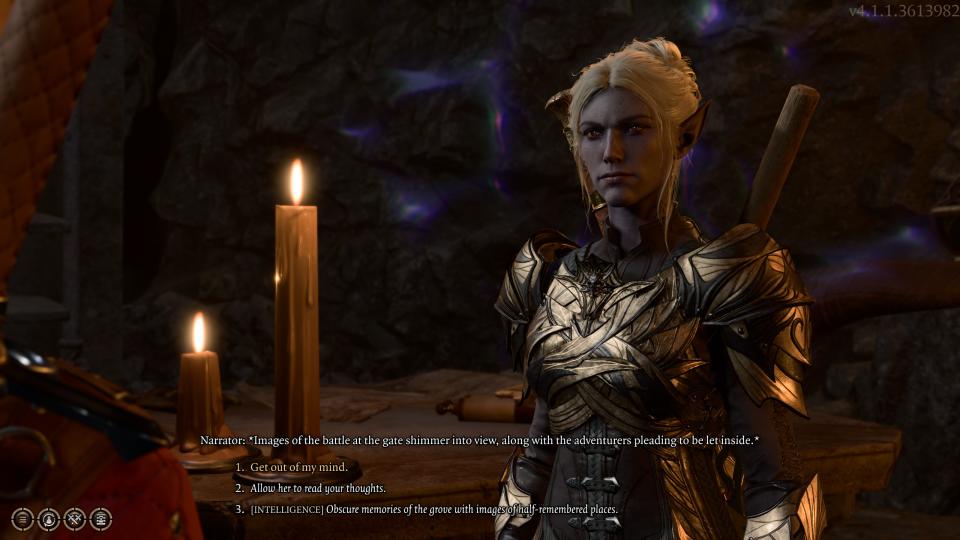 Minthara the goblin leader speaking to the player