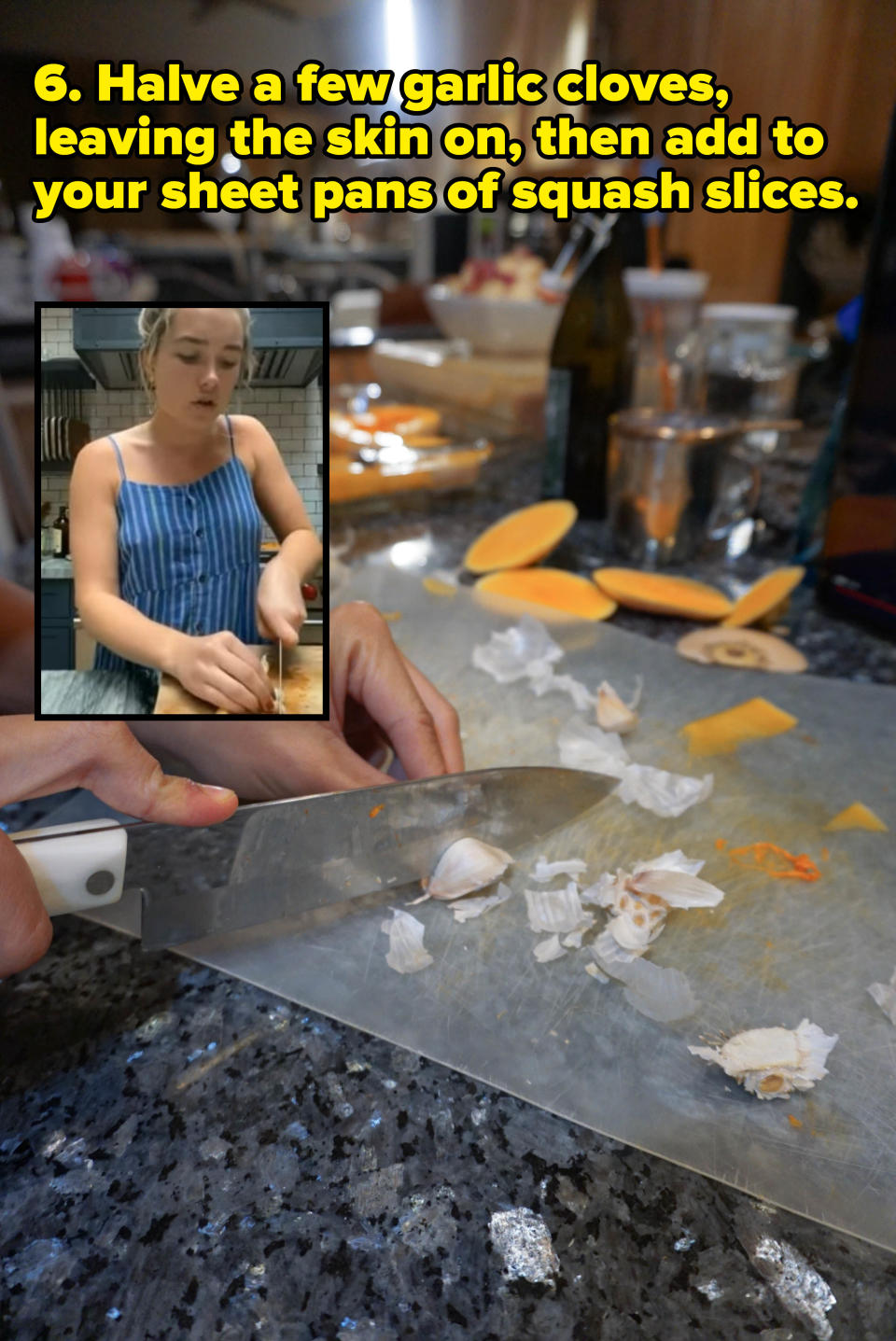 cutting garlic (inset) florence pugh cutting garlic