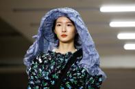 Model presents creation during the Yuhan Wang catwalk show at London Fashion Week in London