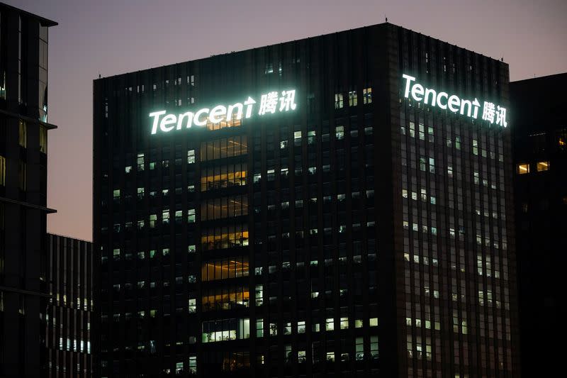 FILE PHOTO: Logo of Tencent is seen at Tencent office in Shanghai