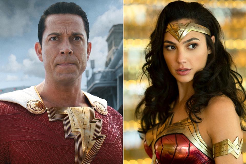 Zachary Levi as Shazam; Gal Gadot as Wonder Woman