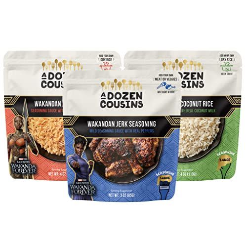 11) A Dozen Cousins 6 Count Flavors of Wakanda Limited Edition Variety Pack - Entrée Seasoning Sauce and Rice Seasoning Packets