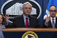 Attorney General Merrick Garland speaks during a news conference at the Department of Justice headquarters in Washington, Thursday, May 23, 2024. The Justice Department has filed a sweeping antitrust lawsuit against Ticketmaster and parent company Live Nation Entertainment, accusing them of running an illegal monopoly over live events in America and driving up prices for fans. The lawsuit was filed Thursday in New York and was brought with 30 state and district attorneys general. (AP Photo/Jose Luis Magana)