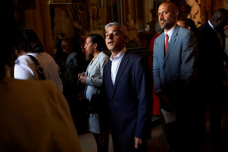 Britain's Mayor of London Sadiq Khan leaves after a Service of Thanksgiving to mark the 70th anniversary of the landing of the Windrush, at Westminster Abbey, London, Britain, June 22, 2018. Niklas Halle'n/Pool via REUTERS