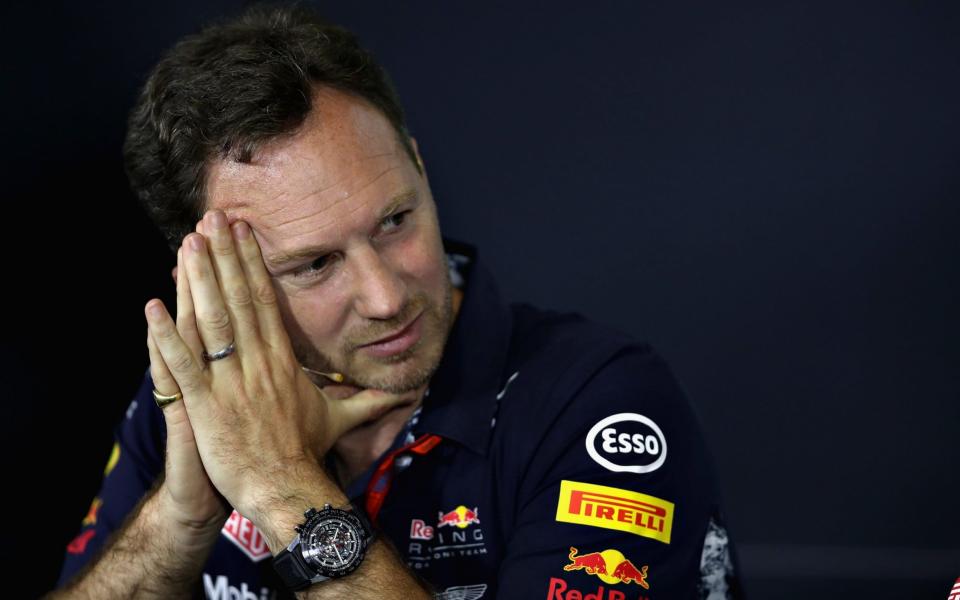 Red Bull Racing Team Principal Christian Horner in the Team Principals Press Conference during practice for the Spanish Formula One Grand Prix at Circuit de Catalunya on May 12, 2017 in Montmelo, Spain - Credit: Mark Thompson/Getty 