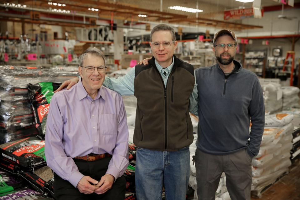 Becker Hardware owner Art Becker, left, is shown with his sons Dan (center) and Jeff in the Colts Neck store Thursday, March 9, 2023. The fixture along Route 34 is closing its doors after 120 years in business, including more than 50 years at its current location.