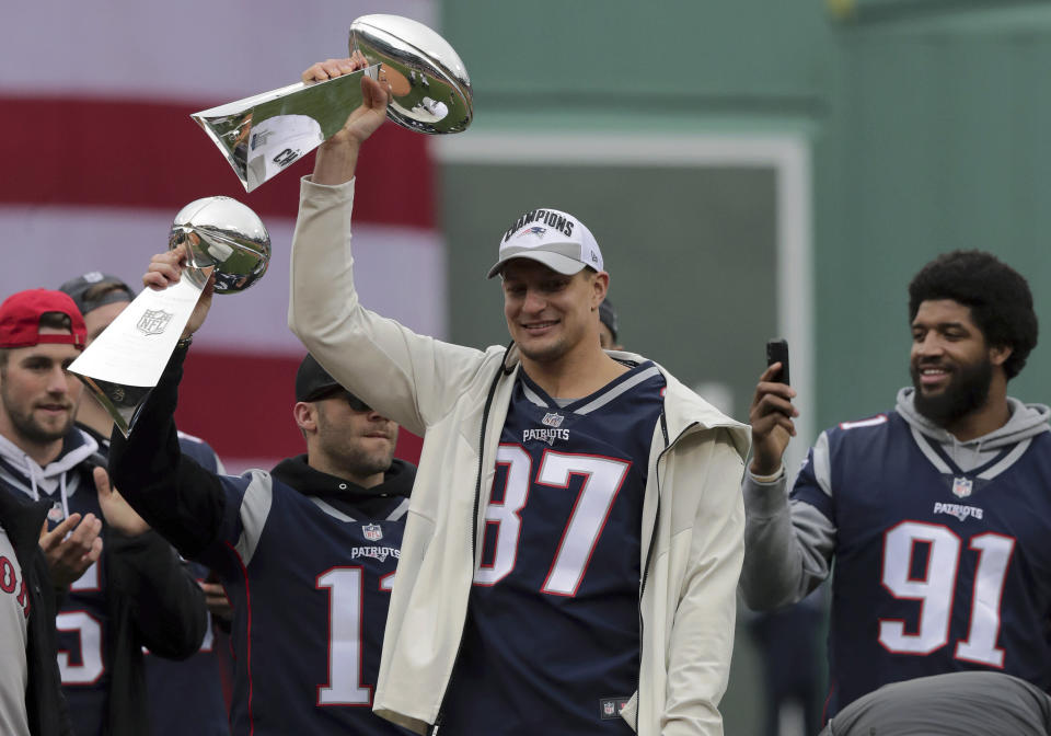 There's quite a story about Rob Gronkowski and the Patriots' latest Lombardi Trophy. (AP)