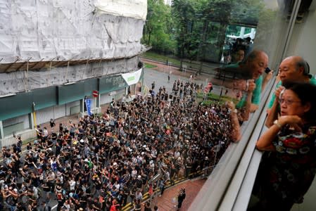 Anti-extradition bill protesters march at Sha Tin District of East New Territories, Hong Kong