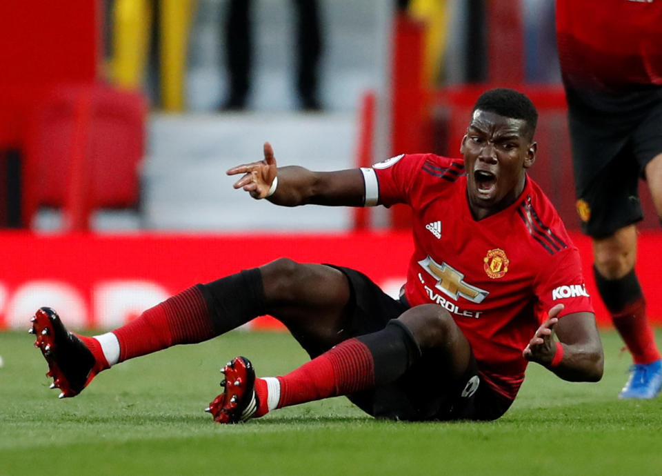 <p>Soccer Football – Premier League – Manchester United v Leicester City – Old Trafford, Manchester, Britain – August 10, 2018 Manchester United’s Paul Pogba reacts Action Images via Reuters/Andrew Boyers EDITORIAL USE ONLY. No use with unauthorized audio, video, data, fixture lists, club/league logos or “live” services. Online in-match use limited to 75 images, no video emulation. No use in betting, games or single club/league/player publications. Please contact your account representative for further details. </p>