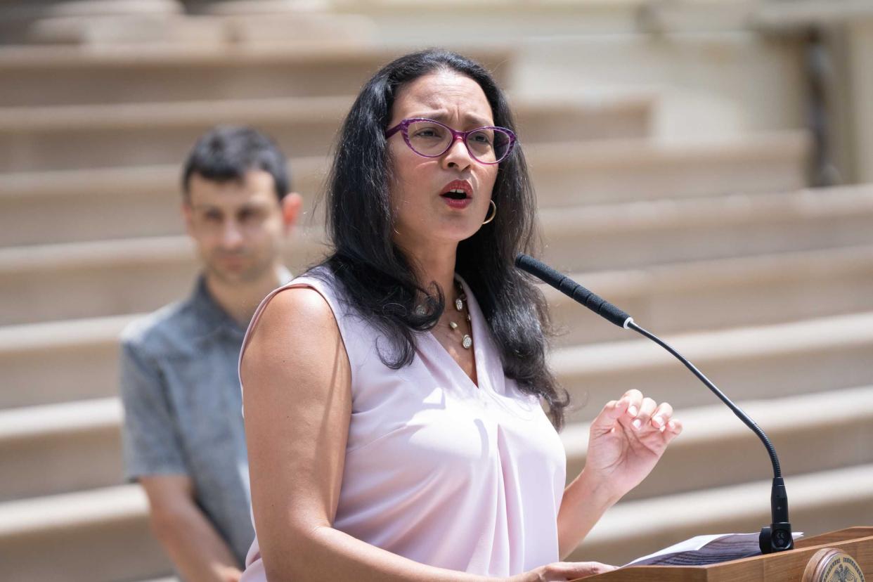 NYC Department of Consumer and Worker Protection Commissioner Vilda Vera Mayuga is pictured in front of City Hall on Friday, July 15, 2022. 