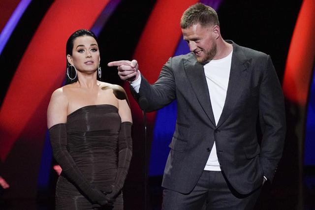 Katy Perry Serves Playful Glamor With JJ Watt in Brown Gown and