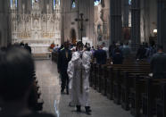 Sunday Mass is held at St. Paul Catholic Cathedral in Pittsburgh on June 26, 2022. During the service, the Very Rev. Kris Stubna gave a homily focused on the Supreme Court's decision to overturn the nearly 50-year-old Roe v. Wade ruling, which he said was the result of prayers and efforts of many Catholics and others. (AP Photo/Jessie Wardarski)