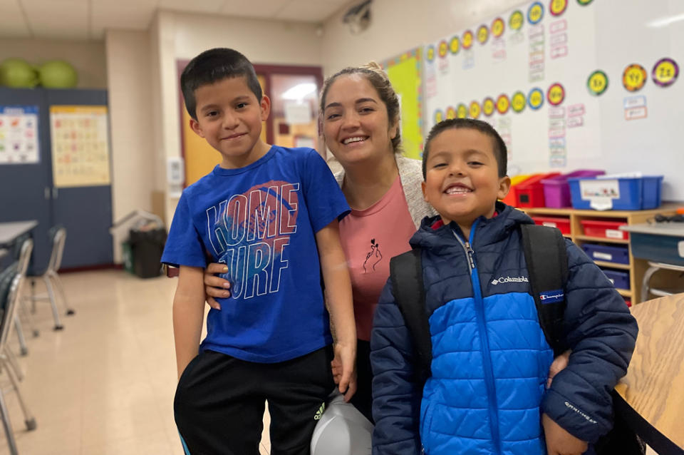 Maribel Gregorio with her two sons, Isaias, left, and David, right. (Asher Lehrer-Small)