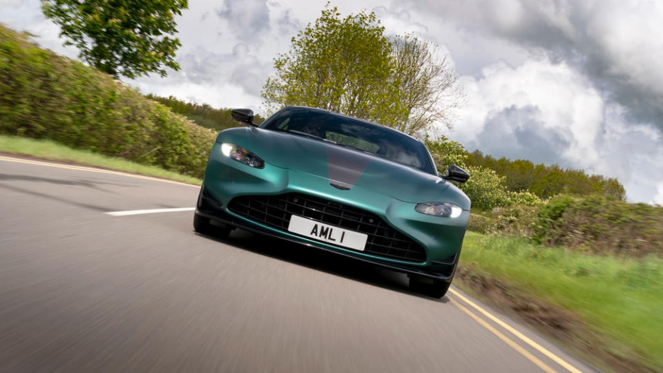 A full-width splitter and dive planes add aggression to the front end of the Vantage F1 Edition. - Credit: Photo by Max Earey, courtesy of Aston Martin Lagonda Global Holdings PLC.