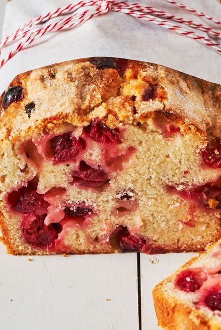 <p>This cranberry loaf cake is by far our <a href="https://www.delish.com/holiday-recipes/thanksgiving/g309/fresh-cranberries/" rel="nofollow noopener" target="_blank" data-ylk="slk:favorite way to use cranberries" class="link ">favorite way to use cranberries</a>. It's the perfect balance of sweet and tart, and the sugar topping adds just the right subtle crunch.<br><br>Get the <strong><a href="https://www.delish.com/cooking/recipe-ideas/a37680096/cranberry-cake-recipe/" rel="nofollow noopener" target="_blank" data-ylk="slk:Cranberry Cake recipe" class="link ">Cranberry Cake recipe</a></strong>.</p>