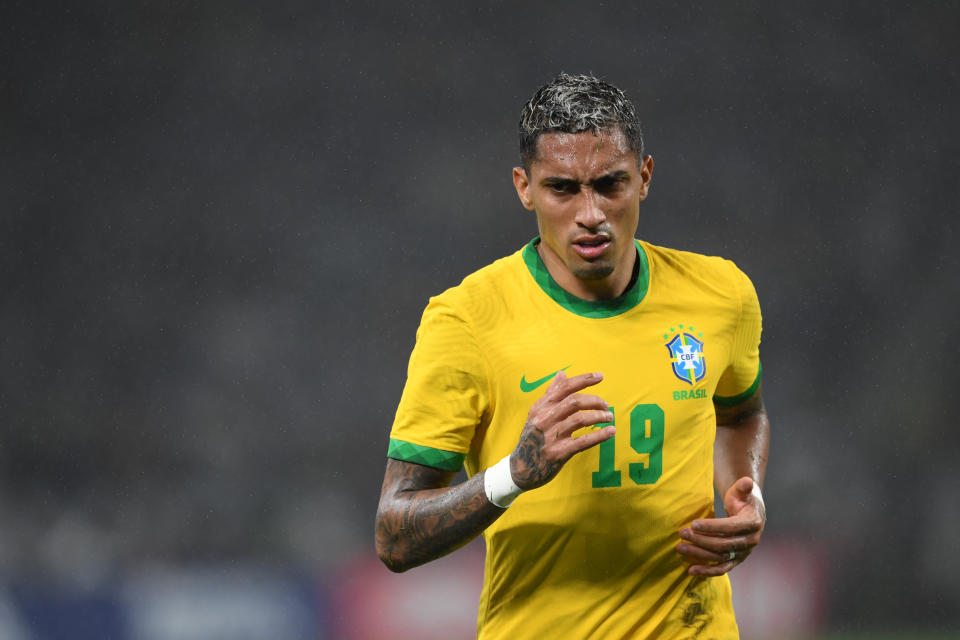 TOKYO, JAPAN - JUNE 06: Raphinha of Brazil looks on during the international friendly match between Japan and Brazil at National Stadium on June 06, 2022 in Tokyo, Japan. (Photo by Masashi Hara/Getty Images)