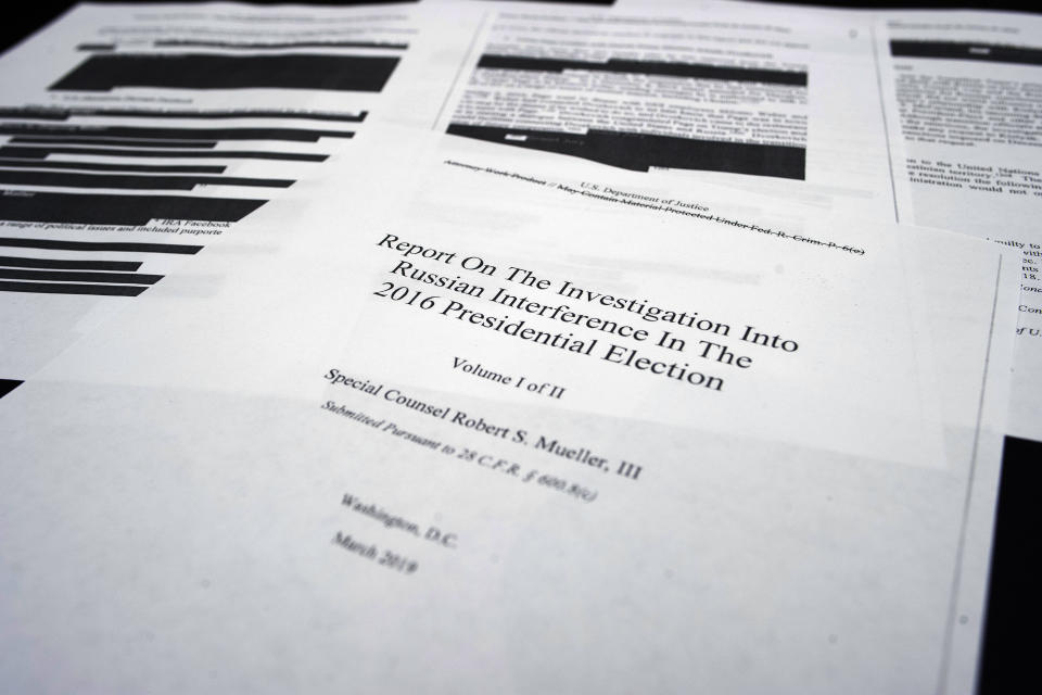 Special counsel Robert Mueller's "Report On The Investigation Into Russian Interference In The 2016 Presidential Election" did not "exonerate" Trump on the question of obstruction of justice. (ASSOCIATED PRESS)