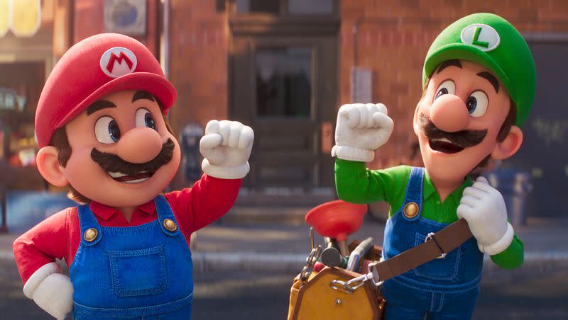 This image released by Nintendo and Universal Studios shows Mario, voiced by Chris Pratt, left, and Luigi, voiced by Charlie Day, in Nintendo’s “The Super Mario Bros. Movie.”