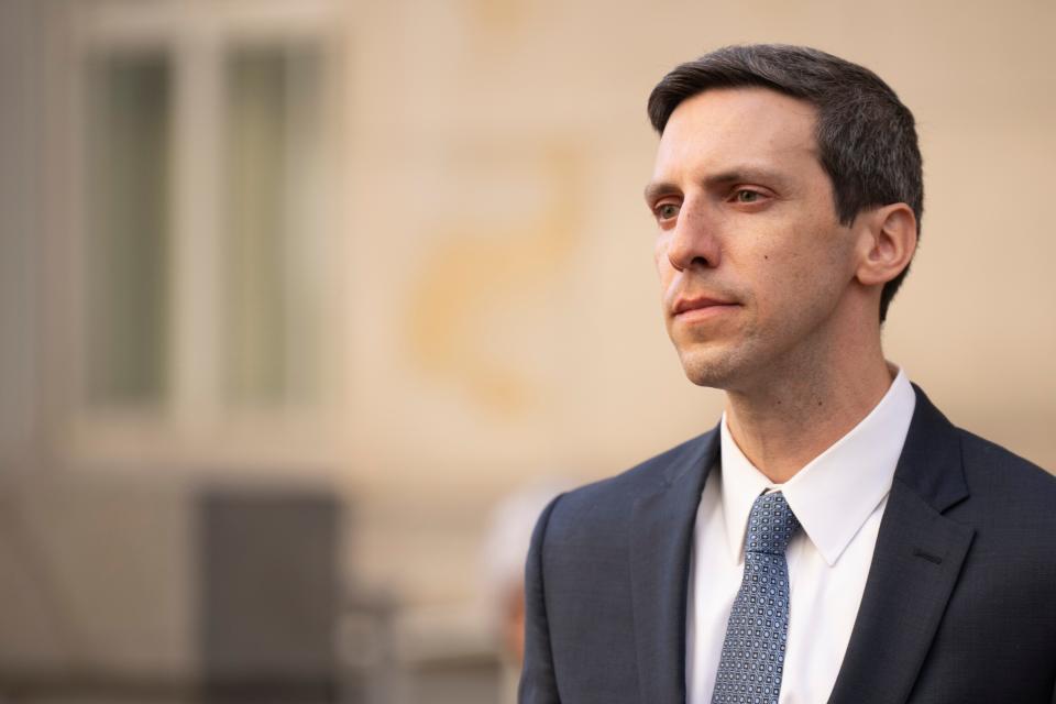 P.G. Sittenfeld, former Cincinnati City Council member, walks out to a car after being sentenced for bribery and attempted extortion at Potter Stewart U.S. Courthouse in Cincinnati on Tuesday, Oct. 10, 2023.