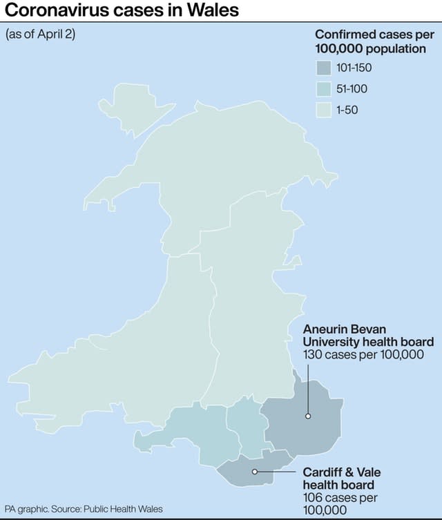 Coronavirus cases in Wales