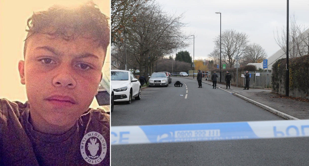 Jaydon Washington James, 16, died after being stabbed in the Wood End area of Coventry (left) on Saturday night. (PA/West Midlands Police).