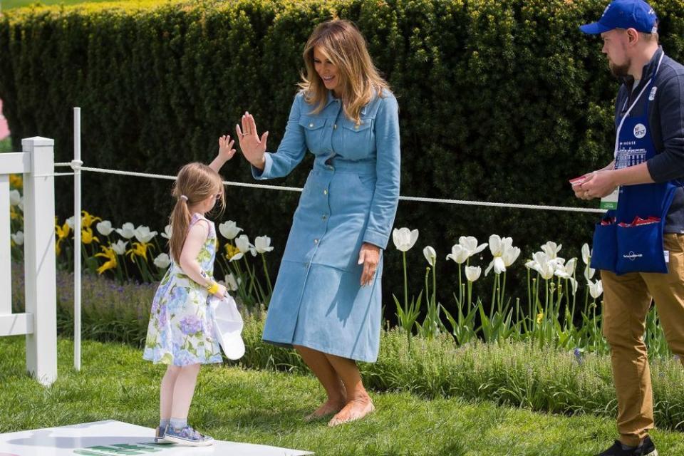 First Lady Melania Trump at the 2019 White House Easter Egg Roll