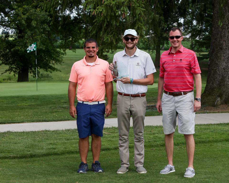 Blake Reifsnyder is your 2022 winner of the Lebanon County Men's Amateur Golf Tournament. Sunday June 26, 2022. held at the Lebanon Valley Golf Club Myerstown.  Jon Day, left and Justin Arnt are the tournament organizers.