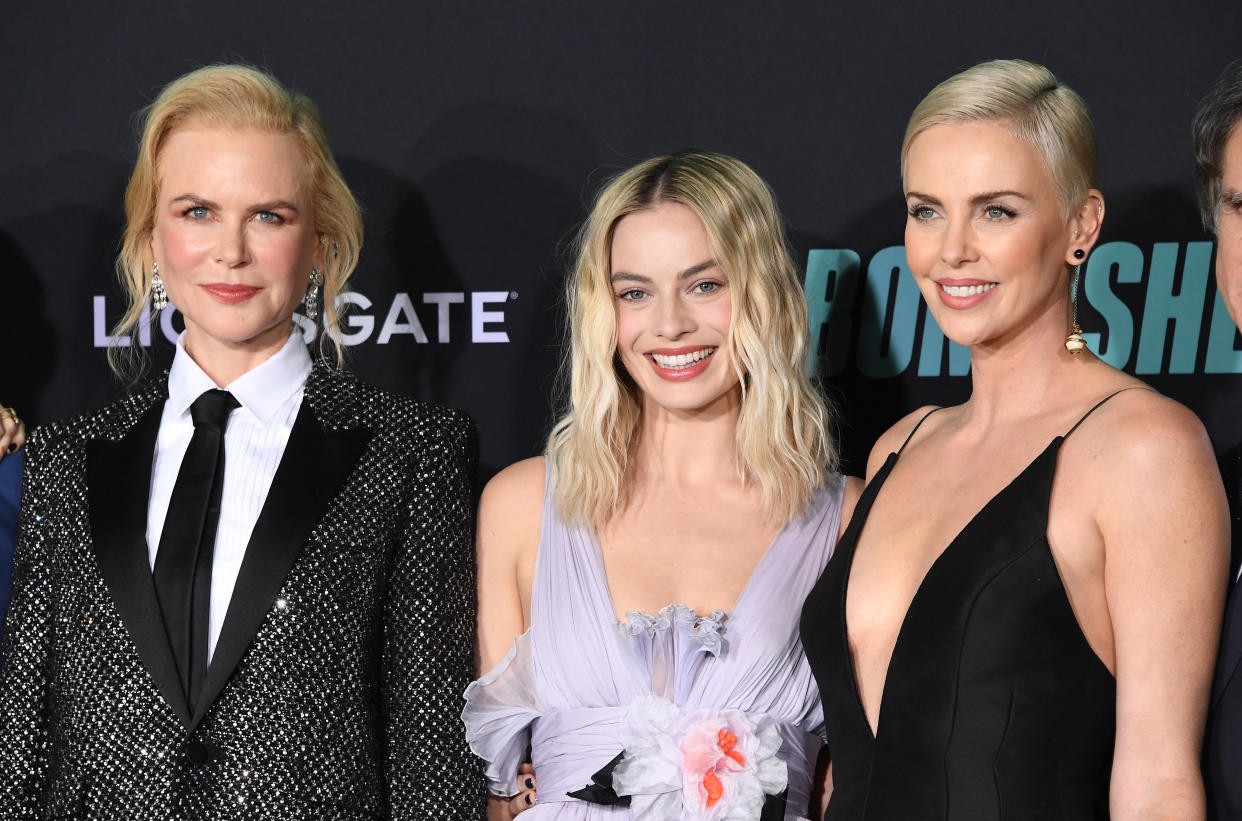 WESTWOOD, CALIFORNIA - DECEMBER 10: Nicole Kidman, Margot Robbie and Charlize Theron arrives at the Special Screening Of Liongate's "Bombshell" at Regency Village Theatre on December 10, 2019 in Westwood, California. (Photo by Steve Granitz/WireImage)