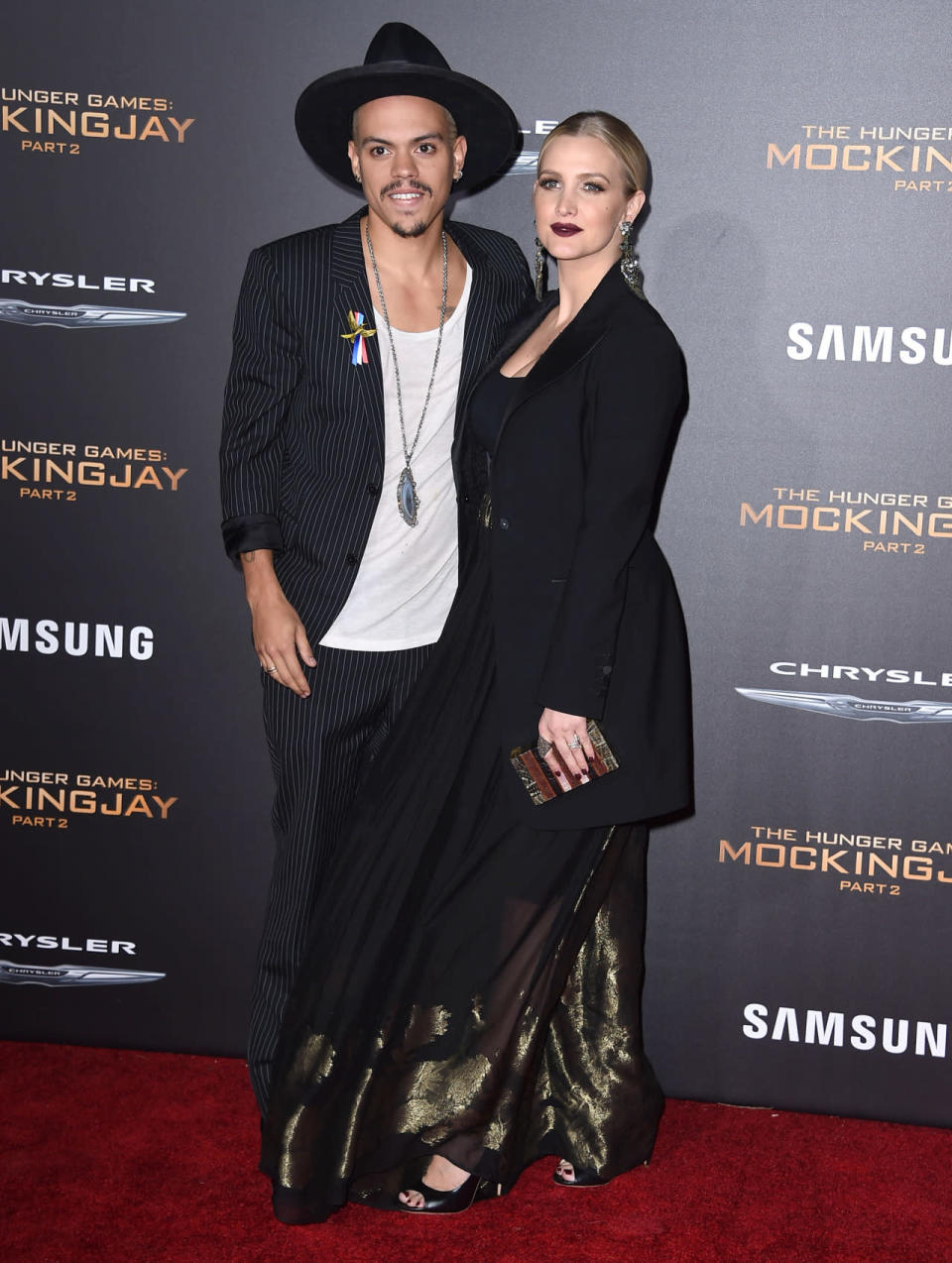 Ashlee Simpson Ross in Etro with her husband, Evan Ross, at the premiere of “The Hunger Games: Mockingjay - Part 2″ in Los Angeles, California.