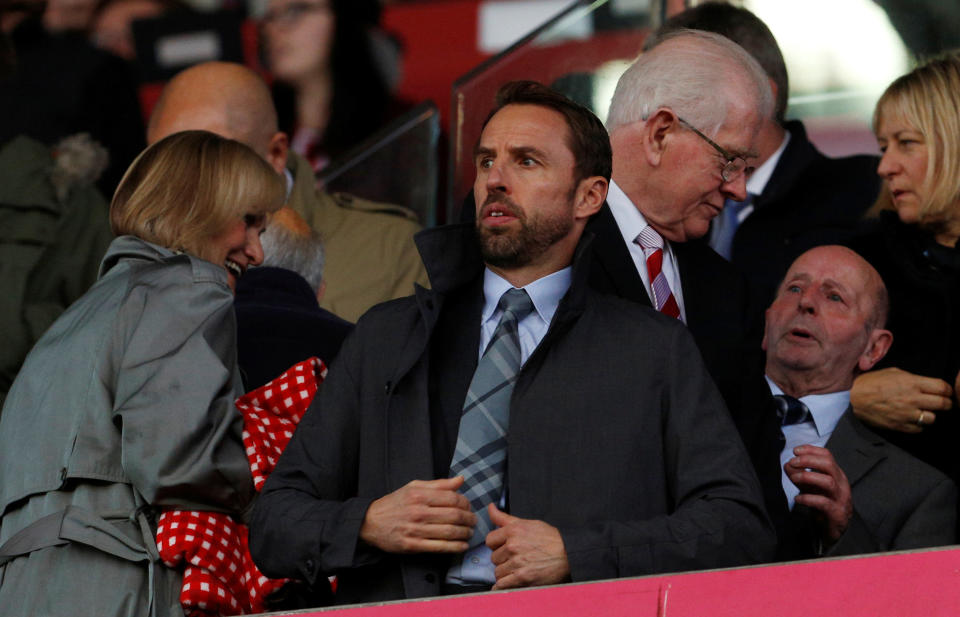 <p>Soccer Football – Premier League – Stoke City vs Southampton – bet365 Stadium, Stoke, Britain – September 30, 2017 England manager Gareth Southgate in the stands before the match Action Images via Reuters/Craig Brough EDITORIAL USE ONLY. No use with unauthorized audio, video, data, fixture lists, club/league logos or “live” services. Online in-match use limited to 75 images, no video emulation. No use in betting, games or single club/league/player publications. Please contact your account representative for further details. </p>
