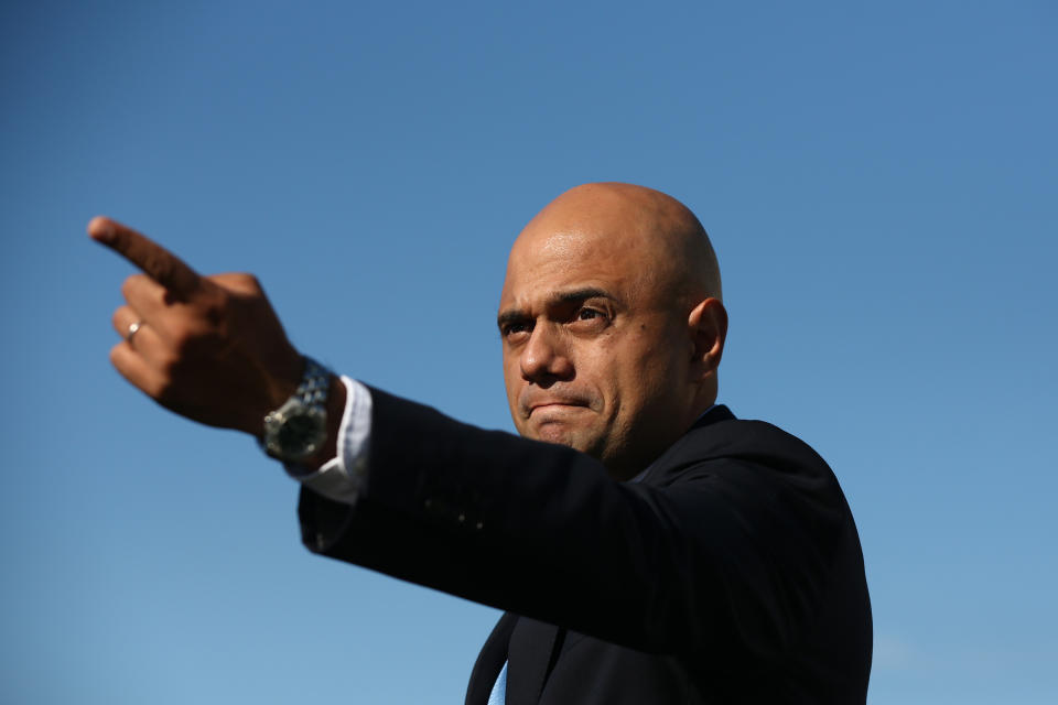 Sajid Javid gestures after a photocall. Photo: Carl Court/Getty Images