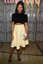 <p><strong>3 October</strong> Harris opted for a black crop top and lemon midi skirt for the show. </p>